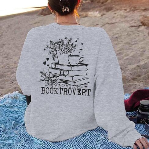 ROSSOSSOR Wildflower Booktrovert Sweatshirt Gift For Librarian Bookish Pullovers Teacher Crewneck Oversized Sweatshirts in Saudi Arabia