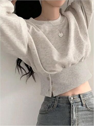 GORGLITTER Women's Dressy Crewneck Sweatshirts Lantern Long Sleeve Cinched Waist Baggy Pullover Top in Saudi Arabia