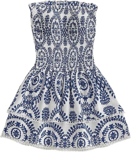 MakeMeChic Women's Summer Ruffle Dress Strapless Mini Dress Shirred Beach Vacation Dresses in Saudi Arabia