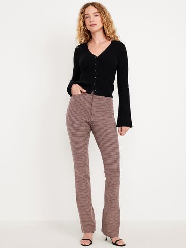 Old Navy High-Waisted Pixie Flare Pants - Brown Check in Kuwait