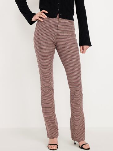 Old Navy High-Waisted Pixie Flare Pants - Brown Check in Kuwait