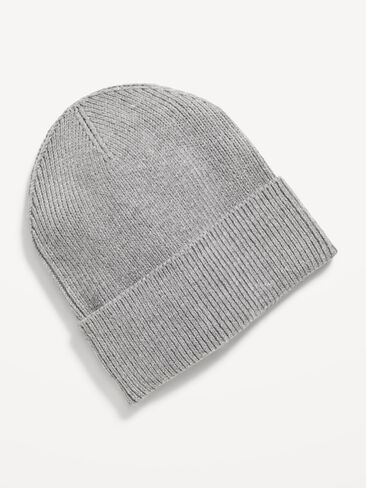 Old Navy Wide-Cuff Ribbed Beanie for Men - Dark Heather Gray in Saudi Arabia