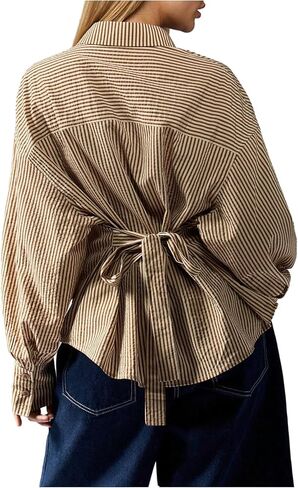 GORGLITTER Women's Striped Tie Back Button Up Blouse Shirt Business Casual Long Sleeve Collared Professional Office Top in Saudi Arabia