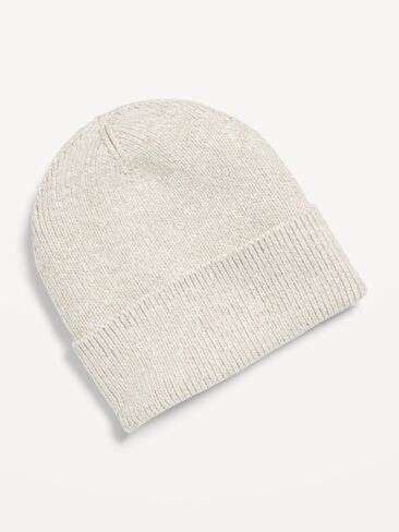 Old Navy Wide-Cuff Ribbed Beanie for Men - Oatmeal Marl in Saudi Arabia