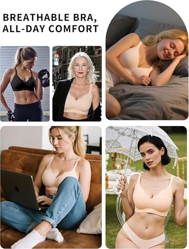 حمالة صدر KeepMyself Jelly Wireless Push Up - حمالة صدر بدون سلك بدون خياطة للنساء، حافة صدفية داعمة ومريحة للرفع وتغطية كاملة مع بطانة قابلة للإزالة - أرجواني M in Kuwait
