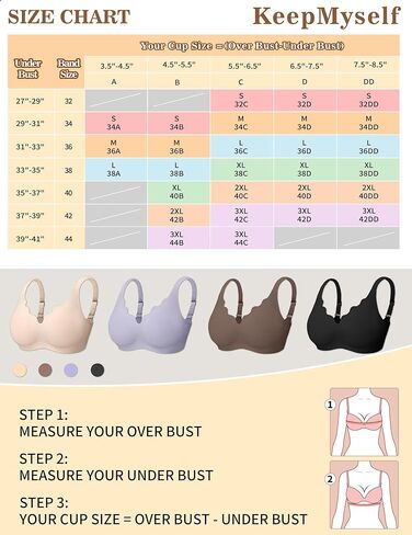 حمالة صدر KeepMyself Jelly Wireless Push Up - حمالة صدر بدون سلك بدون خياطة للنساء، حافة صدفية داعمة ومريحة للرفع وتغطية كاملة مع بطانة قابلة للإزالة - أرجواني M in Kuwait