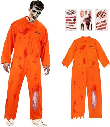 XYHKOBB Men's Zombie Prisoner Bloody Costume Halloween Horror Jail Costume in Saudi Arabia