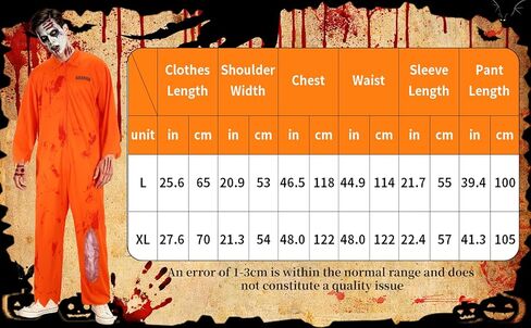 XYHKOBB Men's Zombie Prisoner Bloody Costume Halloween Horror Jail Costume in Saudi Arabia