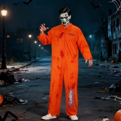 XYHKOBB Men's Zombie Prisoner Bloody Costume Halloween Horror Jail Costume in Saudi Arabia