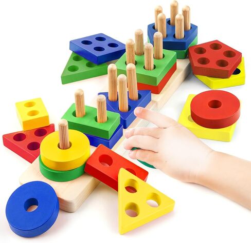 Montessori Toys for 1 2 3 Year Old Girls Boys, Wooden Sensory Toys for 1-3 Year Old Birthday Gifts, Education Toddler Puzzles Toddler Easter Basket Stuffers Learning Toy Activities Puzzles Ages 1-3 in Saudi Arabia