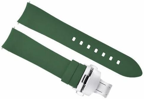 Ewatchparts سوار ساعة من السيليكون ذو نهاية منحنية وحزام مطاطي 18 مم 19 مم، 20 مم 21 مم 22 مم 24 مم مع مشبك أسود مع فضي in Kuwait