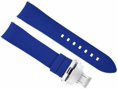 Ewatchparts سوار ساعة من السيليكون ذو نهاية منحنية وحزام مطاطي 18 مم 19 مم، 20 مم 21 مم 22 مم 24 مم مع مشبك أسود مع فضي in Kuwait