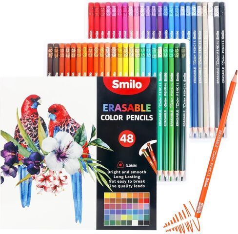 24 Count Erasable Colored Pencils,Color Pencil with Erasers for Drawing, Coloring, School & Art - Adults & Kids Friendly in Kuwait