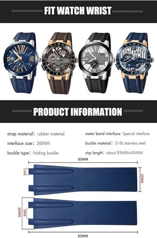 TOPBD Convex Silicone Rubber Watch Strap 26mm Fit for Athens Ulysse Nardin Watchband Folding Buckle Men Sports Waterproof Bracelets in Saudi Arabia