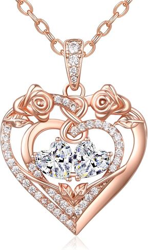 JIYVY32 Rose Heart Necklace for Women Exquisite 925 Sterling Silver Anniversary Birthday Gifts for Wife Mom Her Double Birthstone Pendant Jewelry in Saudi Arabia