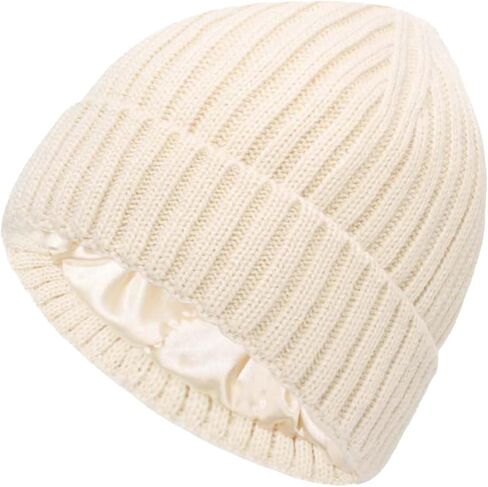 Womens Satin Lined Knit Beanie Knitted Warm Cuffed Hats Winter Thick Skull Cap in Saudi Arabia