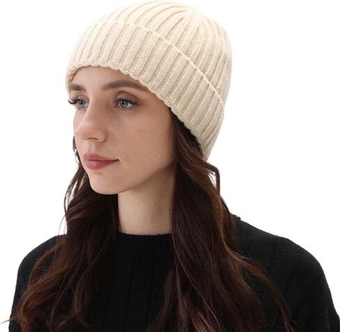 Womens Satin Lined Knit Beanie Knitted Warm Cuffed Hats Winter Thick Skull Cap in Saudi Arabia