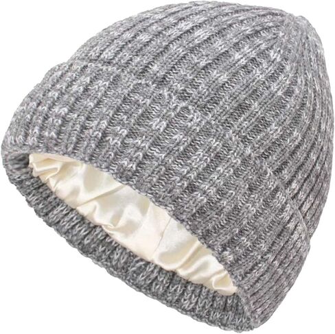 Womens Satin Lined Knit Beanie Knitted Warm Cuffed Hats Winter Thick Skull Cap in Saudi Arabia