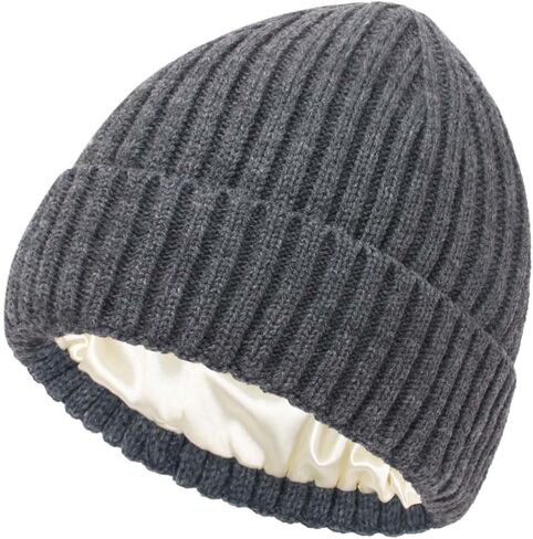 Womens Satin Lined Knit Beanie Knitted Warm Cuffed Hats Winter Thick Skull Cap in Saudi Arabia