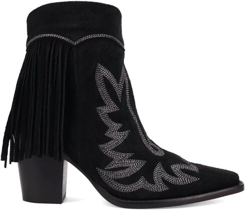 Dingo Womens Wild Sage Fringe Slip Toe انغلق حذاء كاجوال بكعب متوسط ​​للكاحل 2-3 بوصة - أسود in Saudi Arabia