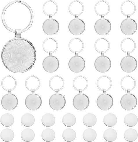 Dicosmetic 10 مجموعات Cabochon Keychain Blanks Keychain Bendant Tray 35mm Platinum Alloy Diy Keyring Making Kit مع النحت الوردي لصنع سلسلة المفاتيح الشخصية in Kuwait