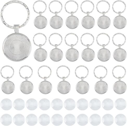Dicosmetic 10 مجموعات Cabochon Keychain Blanks Keychain Bendant Tray 35mm Platinum Alloy Diy Keyring Making Kit مع النحت الوردي لصنع سلسلة المفاتيح الشخصية in Kuwait