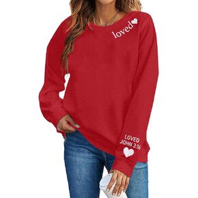 MOUSYA Valentines Day Sweatshirt Women Love Heart Graphic Shirts Christian Pullover Long Sleeve Tops in Kuwait