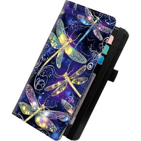 محفظة وحامل دفتر الشيكات KUJKBFWJ | غطاء جلدي للفحوصات المكررة/الجانبية | محفظة نحيفة لدفاتر الشيكات للنساء والرجال مع فتحات للبطاقات، يعسوب قزحي الألوان، حلقة قلم | منظم ممتاز للجنسين in Kuwait