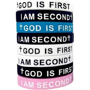 8 قطع God is First I am Second سيليكون أساور مسيحية الكتاب المقدس الآية المطاطية أساور دينية مسيحية إقتباس الإسورة سوار للرجال والنساء in Saudi Arabia