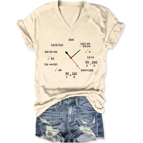 Math Teacher Shirt Women Mathematical Expressions Clock V Neck Graphic Tees Math Lover Tshirt Teacher Life T-Shirt Top in Saudi Arabia