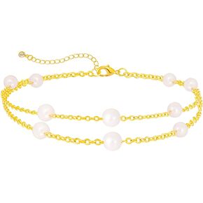 أساور لؤلؤ SELFROSE للنساء العصرية، سوار ذهبي أنيق مطلي بالذهب عيار 14 قيراط، سوار نسائي لطيف، أساور سلسلة خرز من اللؤلؤ للنساء مجوهرات غير مشوهة in Kuwait