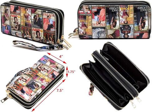 Amy&Joey Glossy magazine cover collage Michelle Obama printed large capacity zipper wallets with wrist band (Picture #02-MT) in Saudi Arabia