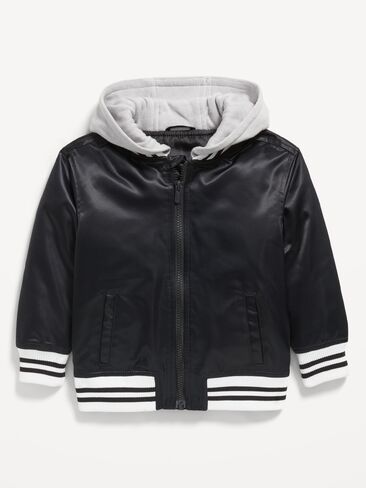 سترة منفوخة من الساتان بغطاء للرأس بسحاب أمامي من Old Navy للأولاد الصغار - BlackJack in Saudi Arabia