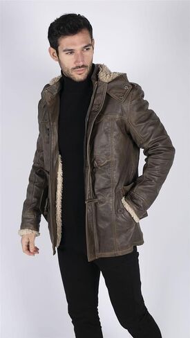 سترة TruClothing للرجال من TruClothing، ملابس خارجية مقاومة للرياح، سترات شتوية من الجلد الحقيقي، معطف من الصوف in Kuwait