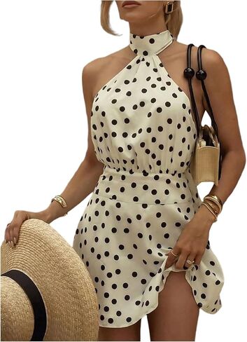 Floerns Women's Polka Dots Halter Dress Sleeveless Vintage Open Back Going Out Dresses in Saudi Arabia
