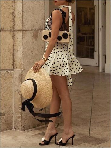 Floerns Women's Polka Dots Halter Dress Sleeveless Vintage Open Back Going Out Dresses in Saudi Arabia