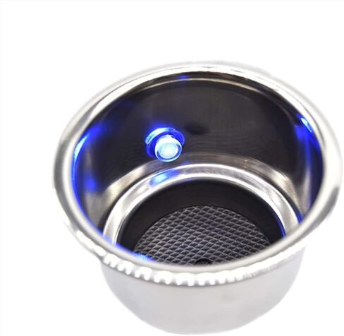 MARINE CITY Stainless Steel Blue LED Light Drink Cup Holder with Drain for Marines – Boats – RVs – Poker Tables – Counter Tops – Dashboards (Pack of 2) in Saudi Arabia