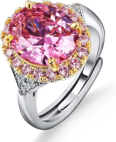 Rings for Women Adjustable, Pink Cubic Zirconia Cocktail Ring with Gold and Silver Inlay, Statement Jewelry Gift for Her, Birthday, Anniversary, Valentine’s Day in Saudi Arabia
