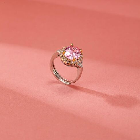 Rings for Women Adjustable, Pink Cubic Zirconia Cocktail Ring with Gold and Silver Inlay, Statement Jewelry Gift for Her, Birthday, Anniversary, Valentine’s Day in Saudi Arabia