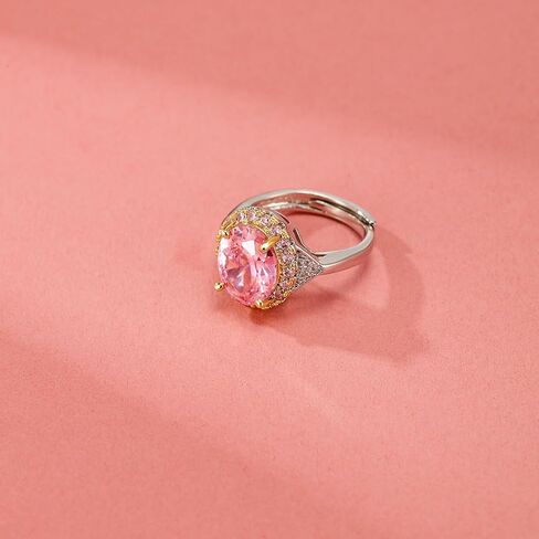 Rings for Women Adjustable, Pink Cubic Zirconia Cocktail Ring with Gold and Silver Inlay, Statement Jewelry Gift for Her, Birthday, Anniversary, Valentine’s Day in Saudi Arabia