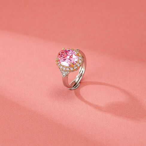 Rings for Women Adjustable, Pink Cubic Zirconia Cocktail Ring with Gold and Silver Inlay, Statement Jewelry Gift for Her, Birthday, Anniversary, Valentine’s Day in Saudi Arabia