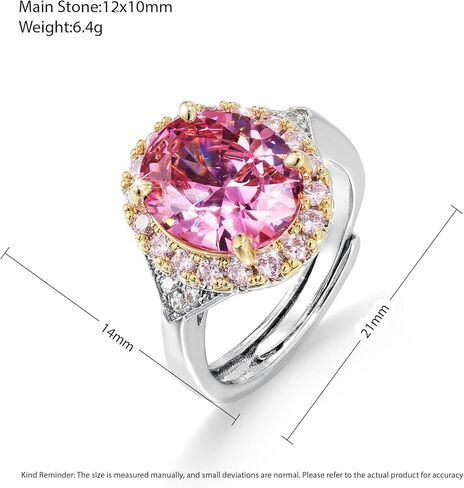 Rings for Women Adjustable, Pink Cubic Zirconia Cocktail Ring with Gold and Silver Inlay, Statement Jewelry Gift for Her, Birthday, Anniversary, Valentine’s Day in Saudi Arabia