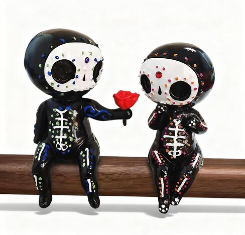 Sugar Skull Statue， Sugar Skull Couple Figurine Desktop Ornaments Indoor Decoration Gifts Resin Crafts(KISS) in Saudi Arabia