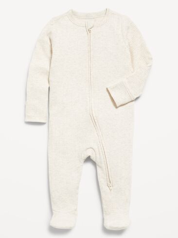 Old Navy Ribbed 2-Way-Zip Sleep & Play Footed One-Piece for Baby - Oatmeal Heather in Kuwait