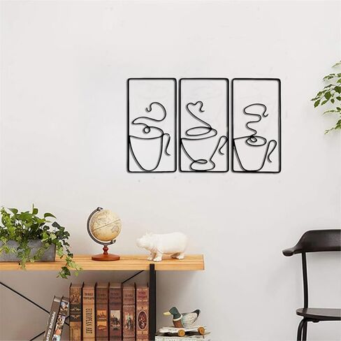 3 Pcs Coffee Cup Wall Art Metal Coffee Bar Sign Hanging Coffe Cup Kitchen Wall Decor Restaurant Decor Coffe Bar Sign for Home Living Room Office in Saudi Arabia