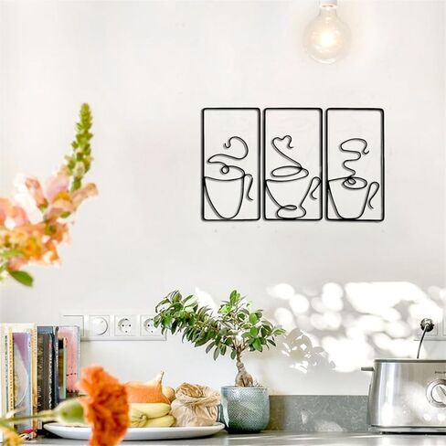 3 Pcs Coffee Cup Wall Art Metal Coffee Bar Sign Hanging Coffe Cup Kitchen Wall Decor Restaurant Decor Coffe Bar Sign for Home Living Room Office in Saudi Arabia