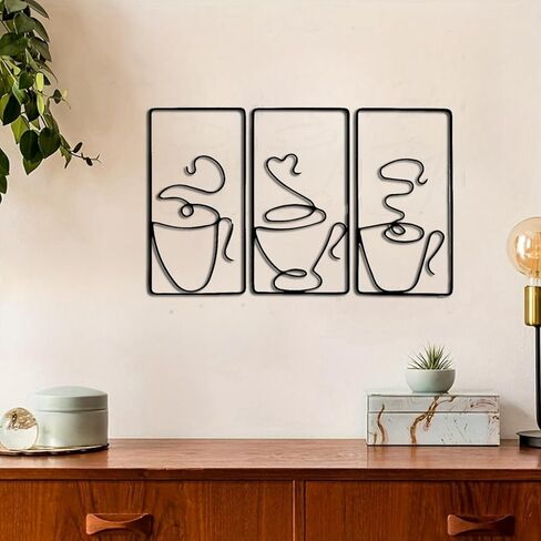 3 Pcs Coffee Cup Wall Art Metal Coffee Bar Sign Hanging Coffe Cup Kitchen Wall Decor Restaurant Decor Coffe Bar Sign for Home Living Room Office in Saudi Arabia