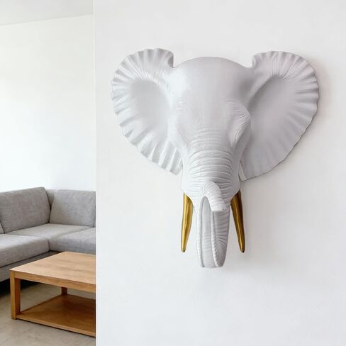 Mingzhang Elephant Head Wall Decor Resin Animal Head Wall Sculpture Hanging Decoration for Home Bedroom Kitchen Bathroom Farmhouse Christmas Decor Gold Elephant Head Wall Mount in Saudi Arabia