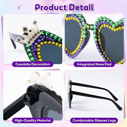 نظارات PANTIDE Mardi Gras Carnival Queen الشمسية - نظارات شمسية على شكل قلب من حجر الراين، هدايا إكسسوارات النظارات للحفلات in Saudi Arabia