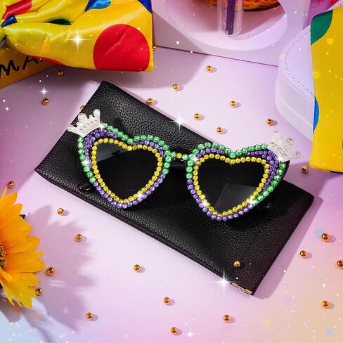 نظارات PANTIDE Mardi Gras Carnival Queen الشمسية - نظارات شمسية على شكل قلب من حجر الراين، هدايا إكسسوارات النظارات للحفلات in Saudi Arabia